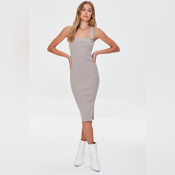 Forever 21 Dresses & Skirts - Forever 21 Midi Ribbed Knit Sweater Dress with cross straps
